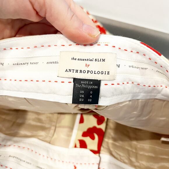 Anthropologie The Essential Slim Cropped Trouser Pants Lobster Print Red 0 - Picture 3 of 11